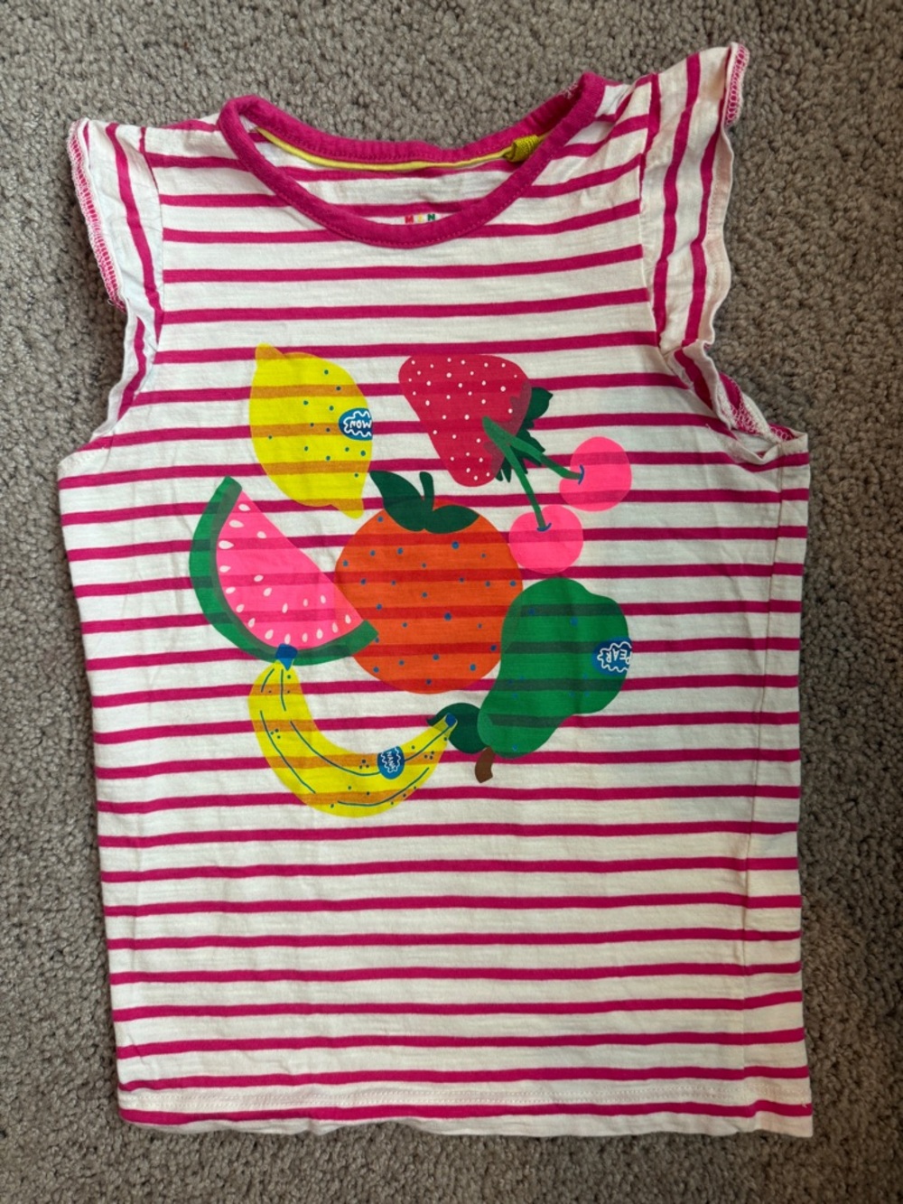 Mini Boden Pink & White Striped Fruit Tank Top